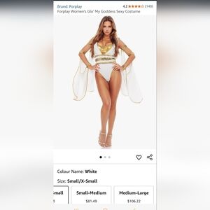 Forplay Women's Glo My Goddess Sexy Costume, L/XL, White and Gold Costume, NWT
